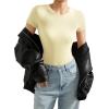 imageSUUKSESS Women Crew Neck Short Sleeve Thong Bodysuit Shirts Basic TopPale Yellow