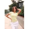 imageSUUKSESS Women Crew Neck Short Sleeve Thong Bodysuit Shirts Basic TopPale Yellow