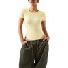 imageSUUKSESS Women Crew Neck Short Sleeve Thong Bodysuit Shirts Basic TopPale Yellow