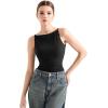 imageSUUKSESS Women Double Lined Boat Neck Tank Tops 2025 Y2K Going Out Basic Cami ShirtsBlack