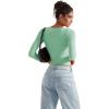 imageSUUKSESS Women Double Lined Casual V Neck Crop Tank Tops Basic Long Sleeve ShirtsAqua