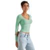 imageSUUKSESS Women Double Lined Casual V Neck Crop Tank Tops Basic Long Sleeve ShirtsAqua