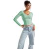 imageSUUKSESS Women Double Lined Casual V Neck Crop Tank Tops Basic Long Sleeve ShirtsAqua