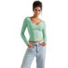 imageSUUKSESS Women Double Lined Casual V Neck Crop Tank Tops Basic Long Sleeve ShirtsAqua