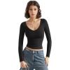 imageSUUKSESS Women Double Lined Casual V Neck Crop Tank Tops Basic Long Sleeve ShirtsBlack