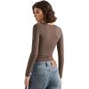 imageSUUKSESS Women Double Lined Casual V Neck Crop Tank Tops Basic Long Sleeve ShirtsBrown