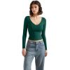 imageSUUKSESS Women Double Lined Casual V Neck Crop Tank Tops Basic Long Sleeve ShirtsDark Green