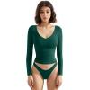 imageSUUKSESS Women Double Lined Casual V Neck Crop Tank Tops Basic Long Sleeve ShirtsDark Green