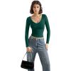 imageSUUKSESS Women Double Lined Casual V Neck Crop Tank Tops Basic Long Sleeve ShirtsDark Green
