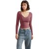 imageSUUKSESS Women Double Lined Casual V Neck Crop Tank Tops Basic Long Sleeve ShirtsMarsala