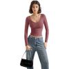 imageSUUKSESS Women Double Lined Casual V Neck Crop Tank Tops Basic Long Sleeve ShirtsMarsala