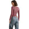 imageSUUKSESS Women Double Lined Casual V Neck Crop Tank Tops Basic Long Sleeve ShirtsMarsala