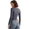 imageSUUKSESS Women Double Lined Casual V Neck Crop Tank Tops Basic Long Sleeve ShirtsNavy Blue