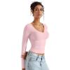 imageSUUKSESS Women Double Lined Casual V Neck Crop Tank Tops Basic Long Sleeve ShirtsPink