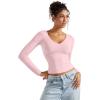 imageSUUKSESS Women Double Lined Casual V Neck Crop Tank Tops Basic Long Sleeve ShirtsPink