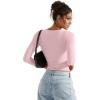 imageSUUKSESS Women Double Lined Casual V Neck Crop Tank Tops Basic Long Sleeve ShirtsPink