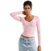 imageSUUKSESS Women Double Lined Casual V Neck Crop Tank Tops Basic Long Sleeve ShirtsPink