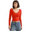 imageSUUKSESS Women Double Lined Casual V Neck Crop Tank Tops Basic Long Sleeve ShirtsRed