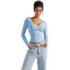 imageSUUKSESS Women Double Lined Casual V Neck Crop Tank Tops Basic Long Sleeve ShirtsSky Blue