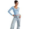 imageSUUKSESS Women Double Lined Casual V Neck Crop Tank Tops Basic Long Sleeve ShirtsSky Blue
