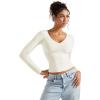 imageSUUKSESS Women Double Lined Casual V Neck Crop Tank Tops Basic Long Sleeve ShirtsWhite