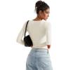 imageSUUKSESS Women Double Lined Casual V Neck Crop Tank Tops Basic Long Sleeve ShirtsWhite