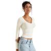 imageSUUKSESS Women Double Lined Casual V Neck Crop Tank Tops Basic Long Sleeve ShirtsWhite