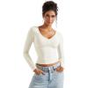 imageSUUKSESS Women Double Lined Casual V Neck Crop Tank Tops Basic Long Sleeve ShirtsWhite