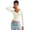 imageSUUKSESS Women Double Lined Casual V Neck Crop Tank Tops Basic Long Sleeve ShirtsWhite