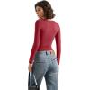 imageSUUKSESS Women Double Lined Casual V Neck Crop Tank Tops Basic Long Sleeve ShirtsWine Red