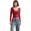 imageSUUKSESS Women Double Lined Casual V Neck Crop Tank Tops Basic Long Sleeve ShirtsWine Red
