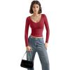 imageSUUKSESS Women Double Lined Casual V Neck Crop Tank Tops Basic Long Sleeve ShirtsWine Red