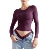 imageSUUKSESS Women Double Lined Fitted Basic T Shirts Crew Neck Long Sleeve Crop TopPlum