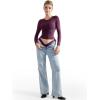 imageSUUKSESS Women Double Lined Fitted Basic T Shirts Crew Neck Long Sleeve Crop TopPlum
