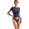 imageSUUKSESS Women Double Lined Fitted Basic Tee Crew Neck Short Sleeve Y2K Crop TopNavy Blue