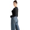 imageSUUKSESS Women Long Sleeve Ribbed V Neck Polo Shirts Collared Business Casual Slim Fitted Tops for Office WorkBlack