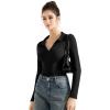imageSUUKSESS Women Long Sleeve Ribbed V Neck Polo Shirts Collared Business Casual Slim Fitted Tops for Office WorkBlack