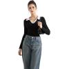 imageSUUKSESS Women Long Sleeve Ribbed V Neck Polo Shirts Collared Business Casual Slim Fitted Tops for Office WorkBlack1