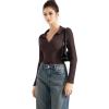 imageSUUKSESS Women Long Sleeve Ribbed V Neck Polo Shirts Collared Business Casual Slim Fitted Tops for Office WorkDark Brown