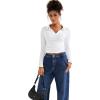imageSUUKSESS Women Long Sleeve Ribbed V Neck Polo Shirts Collared Business Casual Slim Fitted Tops for Office WorkWhite