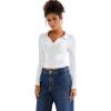imageSUUKSESS Women Long Sleeve Ribbed V Neck Polo Shirts Collared Business Casual Slim Fitted Tops for Office WorkWhite