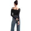 imageSUUKSESS Women One Off The Shoulder Winter Tank Tops Ruched Long Sleeve Shirts2 Black