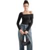 imageSUUKSESS Women One Off The Shoulder Winter Tank Tops Ruched Long Sleeve Shirts2 Black