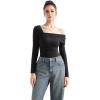 imageSUUKSESS Women One Off The Shoulder Winter Tank Tops Ruched Long Sleeve Shirts2 Black