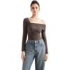 imageSUUKSESS Women One Off The Shoulder Winter Tank Tops Ruched Long Sleeve Shirts2 Brown