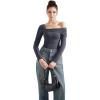 imageSUUKSESS Women One Off The Shoulder Winter Tank Tops Ruched Long Sleeve Shirts2 Grey