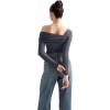 imageSUUKSESS Women One Off The Shoulder Winter Tank Tops Ruched Long Sleeve Shirts2 Grey
