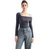 imageSUUKSESS Women One Off The Shoulder Winter Tank Tops Ruched Long Sleeve Shirts2 Grey