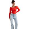 imageSUUKSESS Women One Off The Shoulder Winter Tank Tops Ruched Long Sleeve Shirts2 Red