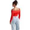 imageSUUKSESS Women One Off The Shoulder Winter Tank Tops Ruched Long Sleeve Shirts2 Red